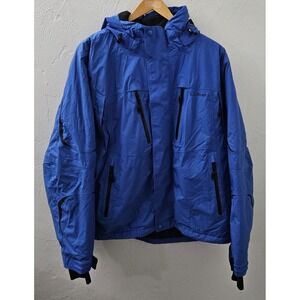 L.L. Bean Ski Jacket Size Large Blue Insulated Fleece Face Cover Hooded Liner